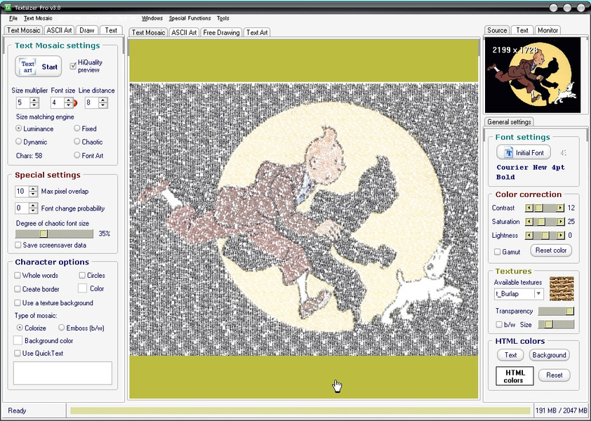 mt_popup:Textaizer - 8 Tintin après ASCII-sation